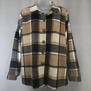 NO BRAND TAG Plaid Button-Up Coat Size M